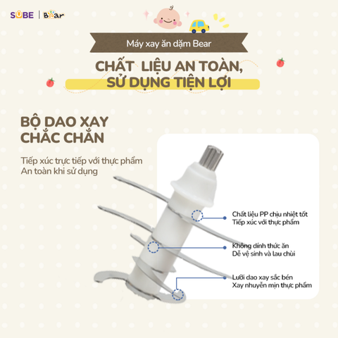Máy Xay Thực Phẩm Bear GR-B03V8 0.3L - 8 Lưỡi Dao Inox 304, Chuyên Xay Đồ Ăn Dặm và Gia Vị, Công Suất 120W, Thiết Kế Nhỏ Gọn