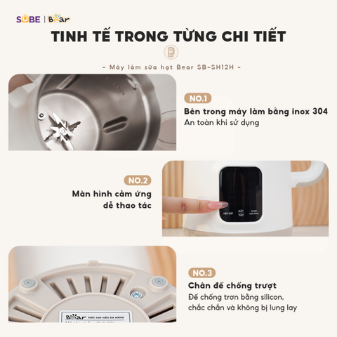 Máy làm sữa hạt Bear SB-SH12H 1.2L - Đa năng chăm sóc sức khỏe gia đình, xay nhuyễn hoàn hảo, không chất bảo quản