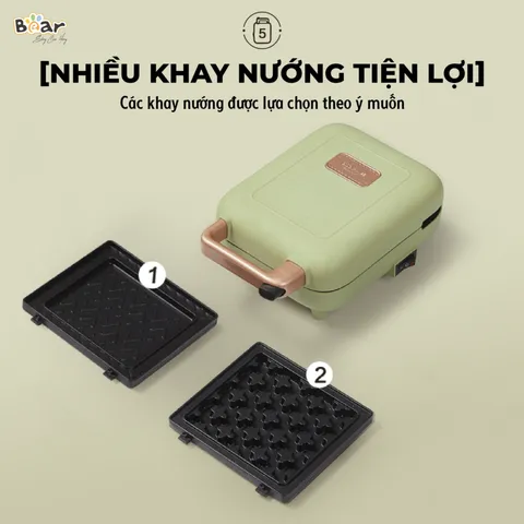Máy Nướng Bánh Đa Năng Bear DBC-C06M1 - Nướng Sandwich, Crepe, Waffle, Rán Trứng và Xúc Xích - Thiết Bị Gia Dụng An Toàn, Chống Dính 600W