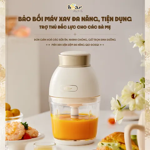 Máy Xay Ăn Dặm 0.6L Bear QSJ-D02Q1 - Đa Năng 200W, 6 Lưỡi Dao, Cối Thủy Tinh, Thiết Kế Nhỏ Gọn, Chế Biến Thực Phẩm Cho Bé
