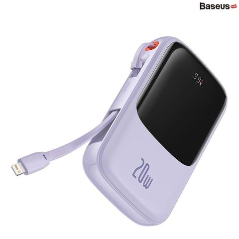 Pin Dự Phòng Baseus Airpow 20.000mAh Sạc Nhanh 20W với Dây Cáp Lightning - Thiết Kế Nhỏ Gọn, Màu Tím Pastel Thời Trang