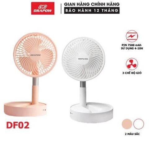 Quạt Tích Điện Thông Minh Drapow DF02 - Gấp Gọn, 3 Chế Độ Gió, Thích Hợp Văn Phòng & Đi Cắm Trại, Thời Gian Sử Dụng 4-10 Giờ