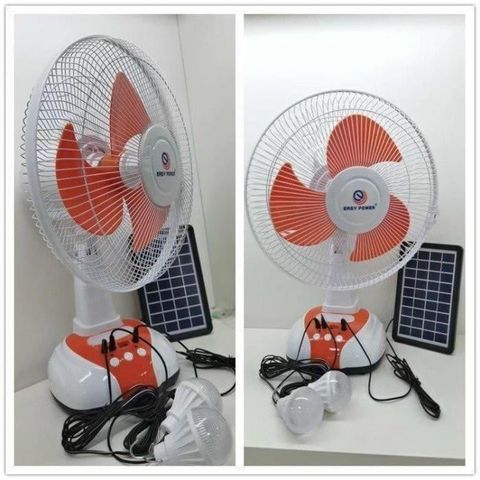 Quạt Bàn Tích Điện 12 Inch EP-2112A - Chạy Điện 220V, Sạc Năng Lượng Mặt Trời, Đèn LED, Cổng Sạc Điện Thoại, Đầy Đủ Tính Năng