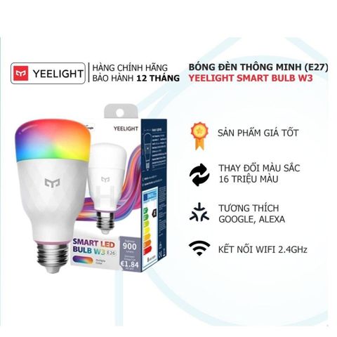 Bóng Đèn LED Thông Minh Yeelight W3 E26/E27 - Điều Khiển Qua Ứng Dụng, Đèn RGB Nhiều Màu Sắc, Thích Hợp Cho Nhà Thông Minh