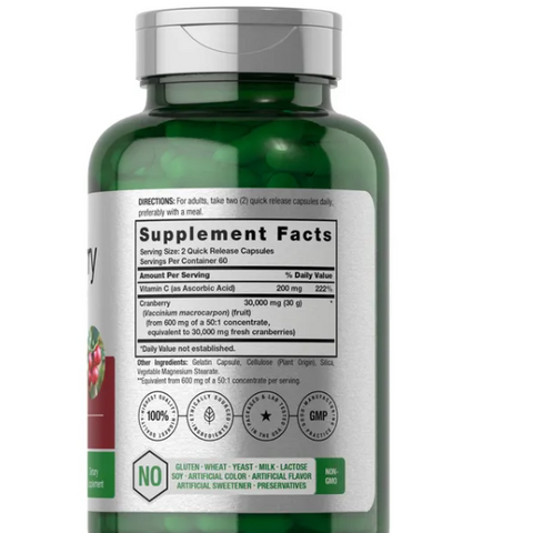 120 Viên uống Horbaach Cranberry Concentrate + Vitamin C 30,000mg - Hỗ trợ sức khỏe đường tiết niệu và tăng cường miễn dịch, Mỹ