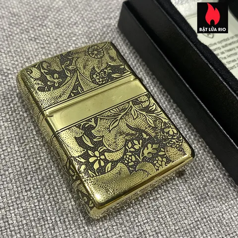 Zippo Armor Vỏ Dày Đồng Vàng Bóng Khắc Hoa Văn Sang Trọng 4 Mặt - Quà Tặng Độc Đáo Cho Người Yêu Thích Zippo