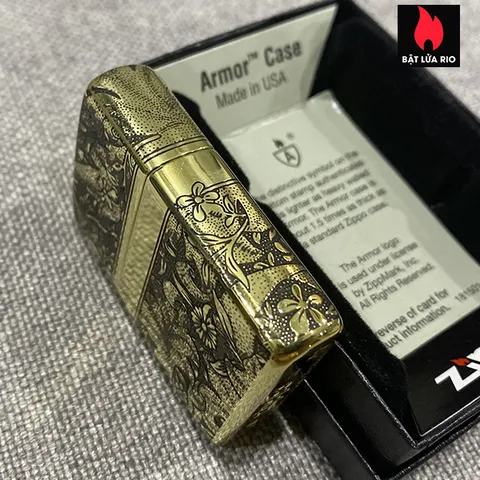Zippo Armor Vỏ Dày Đồng Vàng Bóng Khắc Hoa Văn Sang Trọng 4 Mặt - Quà Tặng Độc Đáo Cho Người Yêu Thích Zippo