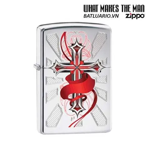 Bật Lửa Zippo 28526 - Bật Lửa High Polish Crôm Hình Thánh Giá Với Đôi Cánh - Quà Tặng Độc Đáo cho Fan Biker
