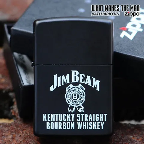 Bật Lửa Zippo Jim Beam Kentucky Straight Black Matte - Mẫu 28072 Chính Hãng, Quà Tặng Thời Thượng Cho Đam Mê Hút Thuốc