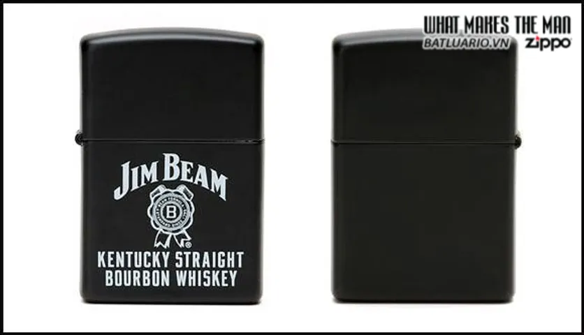 Bật Lửa Zippo Jim Beam Kentucky Straight Black Matte - Mẫu 28072 Chính Hãng, Quà Tặng Thời Thượng Cho Đam Mê Hút Thuốc