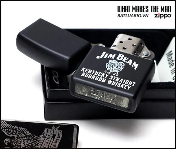 Bật Lửa Zippo Jim Beam Kentucky Straight Black Matte - Mẫu 28072 Chính Hãng, Quà Tặng Thời Thượng Cho Đam Mê Hút Thuốc