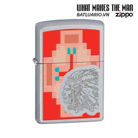 Bật Lửa Zippo 28068 - Hình Ảnh Anh Hùng Chief Ấn Độ Màu Satin Crôm - Quà Tặng Phong Cách Thời Trang Nam