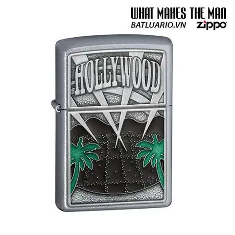 Bật Lửa Zippo 21056 Hollywood Palm Trees - Bật Lửa Satin Crôm Biểu Tượng Thiên Nhiên, Quà Tặng Dành Cho Fan Điện Ảnh