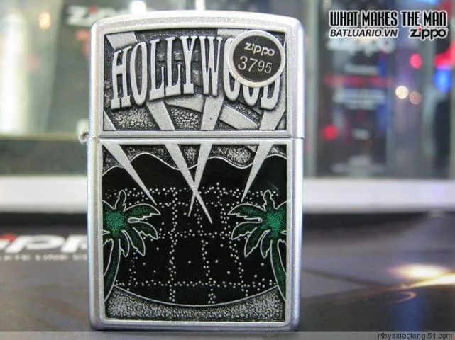 Bật Lửa Zippo 21056 Hollywood Palm Trees - Bật Lửa Satin Crôm Biểu Tượng Thiên Nhiên, Quà Tặng Dành Cho Fan Điện Ảnh