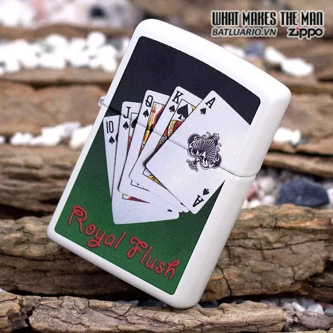 Bật Lửa Zippo Royal Flush 28038 - Bật Lửa Matte Trắng Huyền Thoại cho Người Sưu Tầm