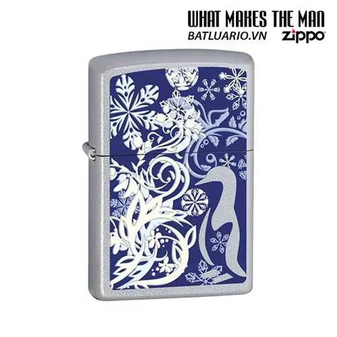 Bật Lửa Zippo 24762 - Thiết Kế Hoa Văn Cẩm Tú Cầu Penguin Satin Crôm - Quà Tặng Độc Đáo cho Người Sưu Tầm