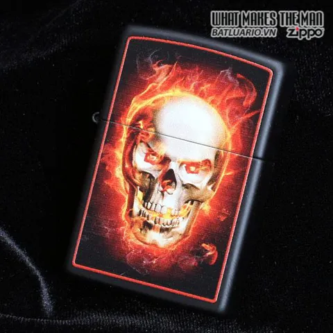 Bật Lửa Zippo 28307 - Burning Skull Black Matte Design, Quà Tặng Độc Đáo Cho Người Sưu Tầm và Yêu Thích Phong Cách Hầm Hố