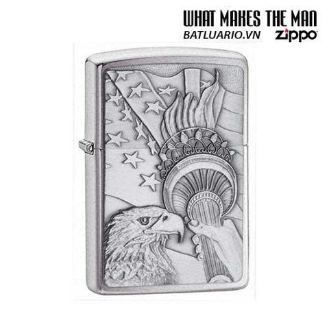 Bật Lửa Zippo 20895 - Bật Lửa Crom Xước Hình Biểu Tượng Yêu Nước, Quà Tặng Độc Đáo Cho Fan Hâm Mộ