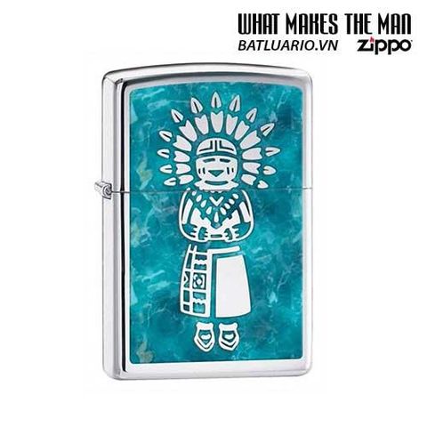 Bật Lửa Zippo 28049 - Bật Lửa Crôm Đánh Bóng Indian Chính Hãng, Quà Tặng Độc Đáo Cho Người Sưu Tập