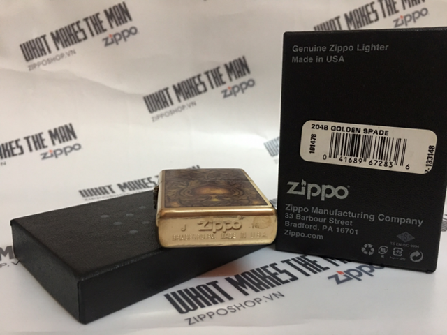 ZIPPO 204B Golden Spade - Bật Lửa Kim Loại Chất Lượng Cao, Phong Cách Thời Trang Cho Người Yêu Thích Đồ Sưu Tầm