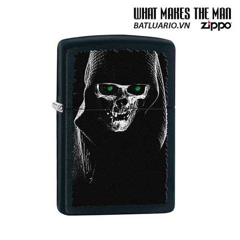 Bật Lửa Zippo 28436 - Bật Lửa Matte Đen Hình Skull Nón Hooded, Quà Tặng Dành Cho Fan Kinh Dị Thời Trang