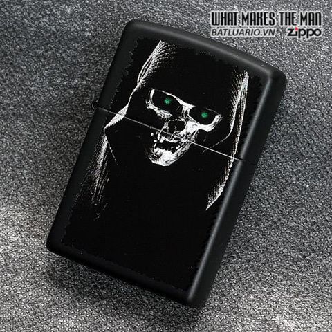 Bật Lửa Zippo 28436 - Bật Lửa Matte Đen Hình Skull Nón Hooded, Quà Tặng Dành Cho Fan Kinh Dị Thời Trang
