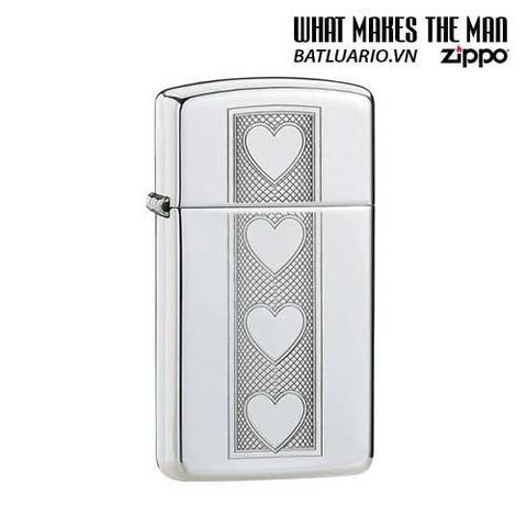 Bật Lửa Zippo Slim Heart Bóng Crôm 28476 - Bật Lửa Chất Lượng, Quà Tặng Lý Tưởng Cho Fan Zippo