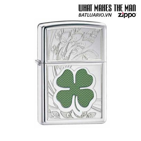 Bật Lửa Zippo 24699 - Bật Lửa Four Leaf Clover Mạ Chrome Sáng Bóng - Quà Tặng Độc Đáo cho Fan Zippo