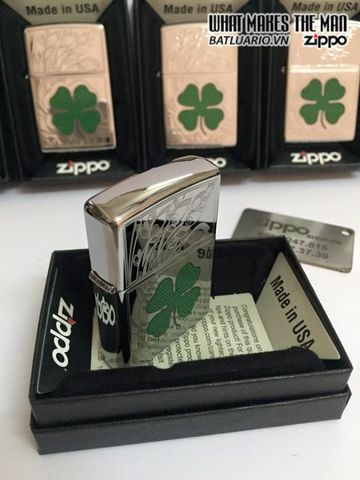 Bật Lửa Zippo 24699 - Bật Lửa Four Leaf Clover Mạ Chrome Sáng Bóng - Quà Tặng Độc Đáo cho Fan Zippo