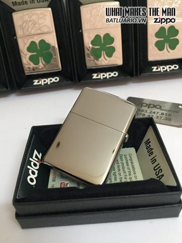 Bật Lửa Zippo 24699 - Bật Lửa Four Leaf Clover Mạ Chrome Sáng Bóng - Quà Tặng Độc Đáo cho Fan Zippo
