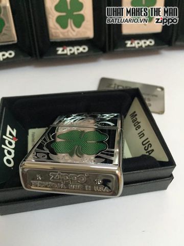 Bật Lửa Zippo 24699 - Bật Lửa Four Leaf Clover Mạ Chrome Sáng Bóng - Quà Tặng Độc Đáo cho Fan Zippo