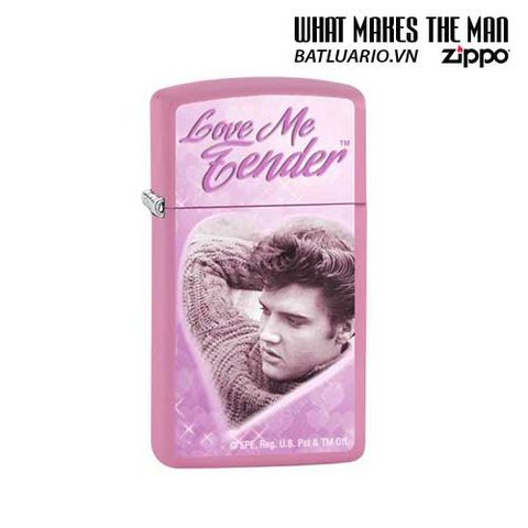 Bật Lửa Zippo Elvis Love Me Tender Slim Hồng Mờ 28481 - Quà Tặng Fan Hâm Mộ Âm Nhạc Kinh Điển