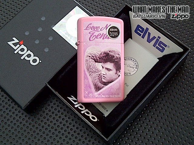 Bật Lửa Zippo Elvis Love Me Tender Slim Hồng Mờ 28481 - Quà Tặng Fan Hâm Mộ Âm Nhạc Kinh Điển