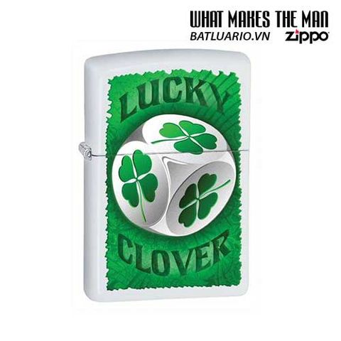 Bật Lửa Zippo 28298 - Lucky Clover Dice Matte Trắng, Quà Tặng Chất Lượng Cao Cho Người Yêu Thích Bộ Đồ Đùa Giỡn