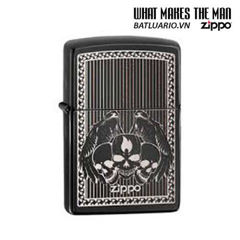Bật Lửa Zippo Ebony Winged Skulls 28678 - Thiết Kế Hình Đầu Xương Màu Đen Cổ Điển, Quà Tặng Độc Đáo Cho Người Yêu Thích Zippo