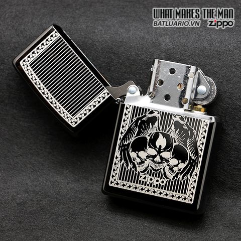 Bật Lửa Zippo Ebony Winged Skulls 28678 - Thiết Kế Hình Đầu Xương Màu Đen Cổ Điển, Quà Tặng Độc Đáo Cho Người Yêu Thích Zippo
