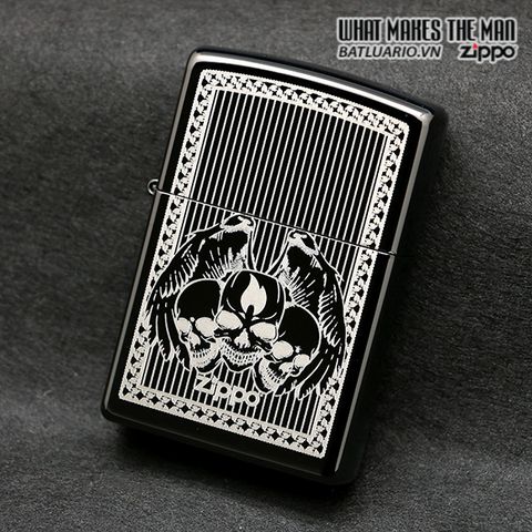 Bật Lửa Zippo Ebony Winged Skulls 28678 - Thiết Kế Hình Đầu Xương Màu Đen Cổ Điển, Quà Tặng Độc Đáo Cho Người Yêu Thích Zippo