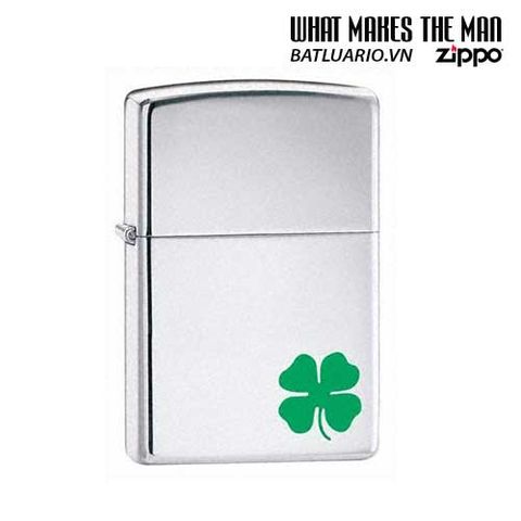Bật Lửa Zippo A Bit O' Luck Cỏ 4 Lá - Mặt kính bóng Chrome, Hàng chính hãng Mỹ 100%, Quà tặng độc đáo cho tín đồ Zippo
