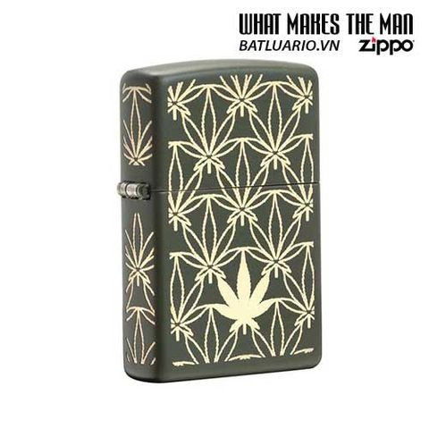 Zippo 29589 - Bật Lửa Màu Xanh Nhám Họa Tiết Lá - Quà Tặng Mỹ Nghệ Cao Cấp Cho Người Yêu Thích Thể Thao Và Du Lịch