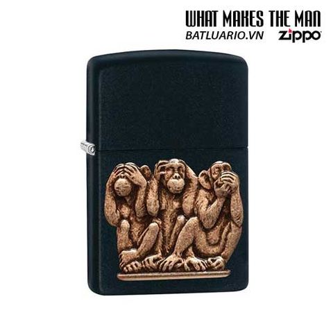 Zippo 29409 – Bật Lửa Zippo Ba Con Khỉ Màu Đen Nhám - Quà Tặng Thú Vị Cho Người Yêu Thích Zippo