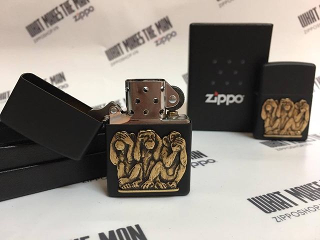 Zippo 29409 – Bật Lửa Zippo Ba Con Khỉ Màu Đen Nhám - Quà Tặng Thú Vị Cho Người Yêu Thích Zippo