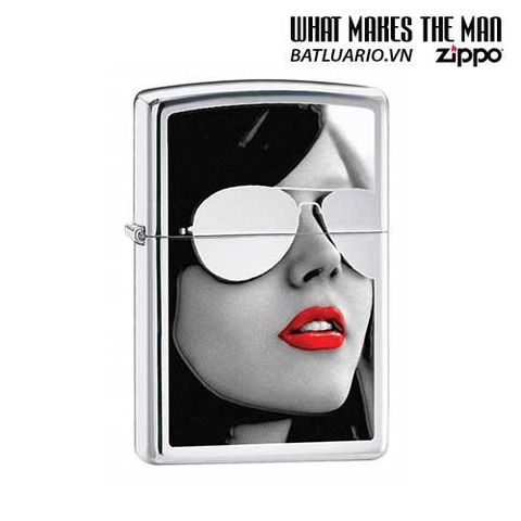 Bật Lửa Zippo 28274 - Bật Lửa High Polished Chrome Chuyên Dụng Với Hình Ảnh Kính Mát Thời Trang