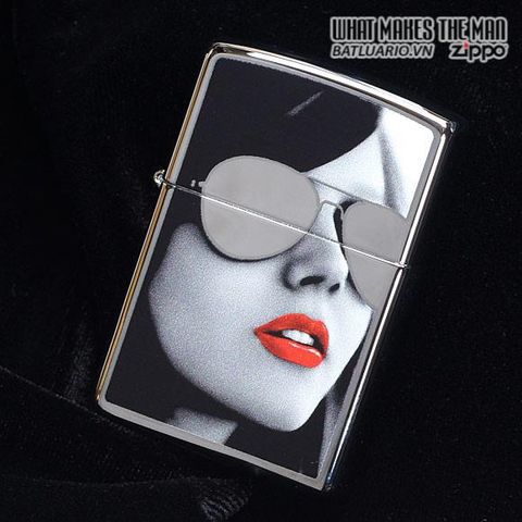 Bật Lửa Zippo 28274 - Bật Lửa High Polished Chrome Chuyên Dụng Với Hình Ảnh Kính Mát Thời Trang