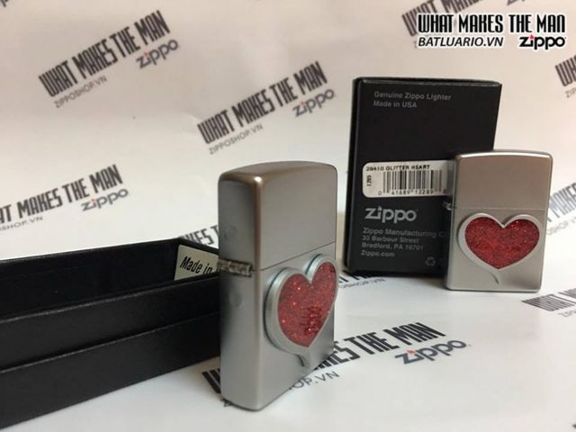 Zippo 29410 Hình Trái Tim Lấp Lánh Satin Chrome - Bật Lửa Sang Trọng và Thời Trang Cho Người Yêu Quà Tặng Thú Vị