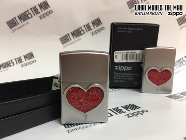 Zippo 29410 Hình Trái Tim Lấp Lánh Satin Chrome - Bật Lửa Sang Trọng và Thời Trang Cho Người Yêu Quà Tặng Thú Vị