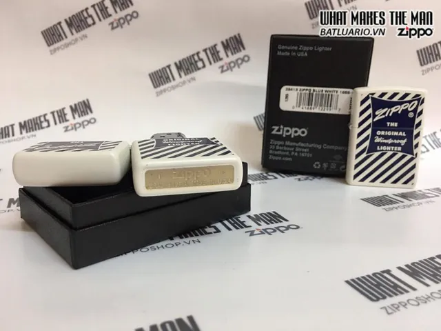 Zippo 29413 - Bật Lửa Zippo Trắng Matte Xanh Dương 1958-59 - Quà Tặng Cho Người Yêu Thích Sưu Tầm