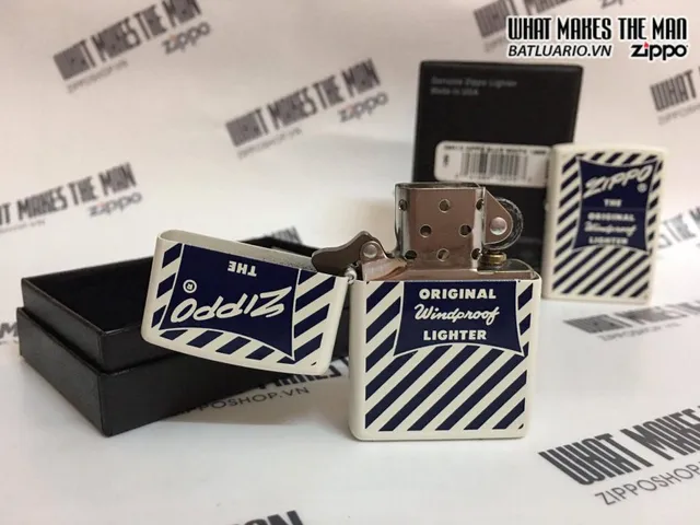 Zippo 29413 - Bật Lửa Zippo Trắng Matte Xanh Dương 1958-59 - Quà Tặng Cho Người Yêu Thích Sưu Tầm