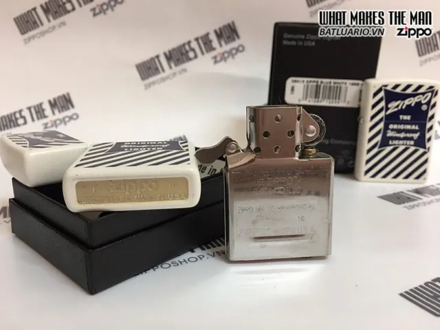 Zippo 29413 - Bật Lửa Zippo Trắng Matte Xanh Dương 1958-59 - Quà Tặng Cho Người Yêu Thích Sưu Tầm