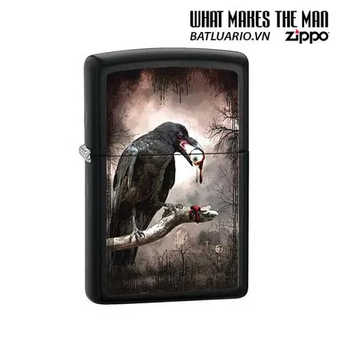 Zippo 28434 - Bật Lửa Matte Đen Họa Tiết Quạ Mắt Kính Goth - Quà Tặng Thú Vị Cho Fan Kinh Dị