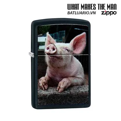 Zippo 29394 - Bật Lửa Matte Đen Họa Tiết Lợn Mơ Mộng - Quà Tặng Dành Cho Người Yêu Thích Zippo